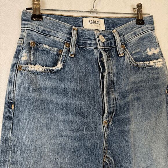 AGOLDE Riley High Rise Cropped Straight Jeans Button Fly Light Distress Size 23 - Picture 4 of 14